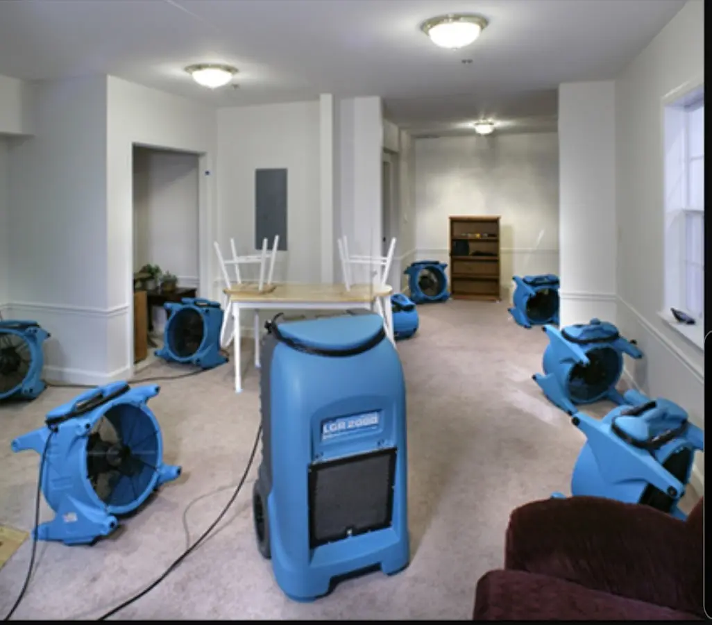 Air movers and dehumidifier setup for Water Damage Restoration in Powell